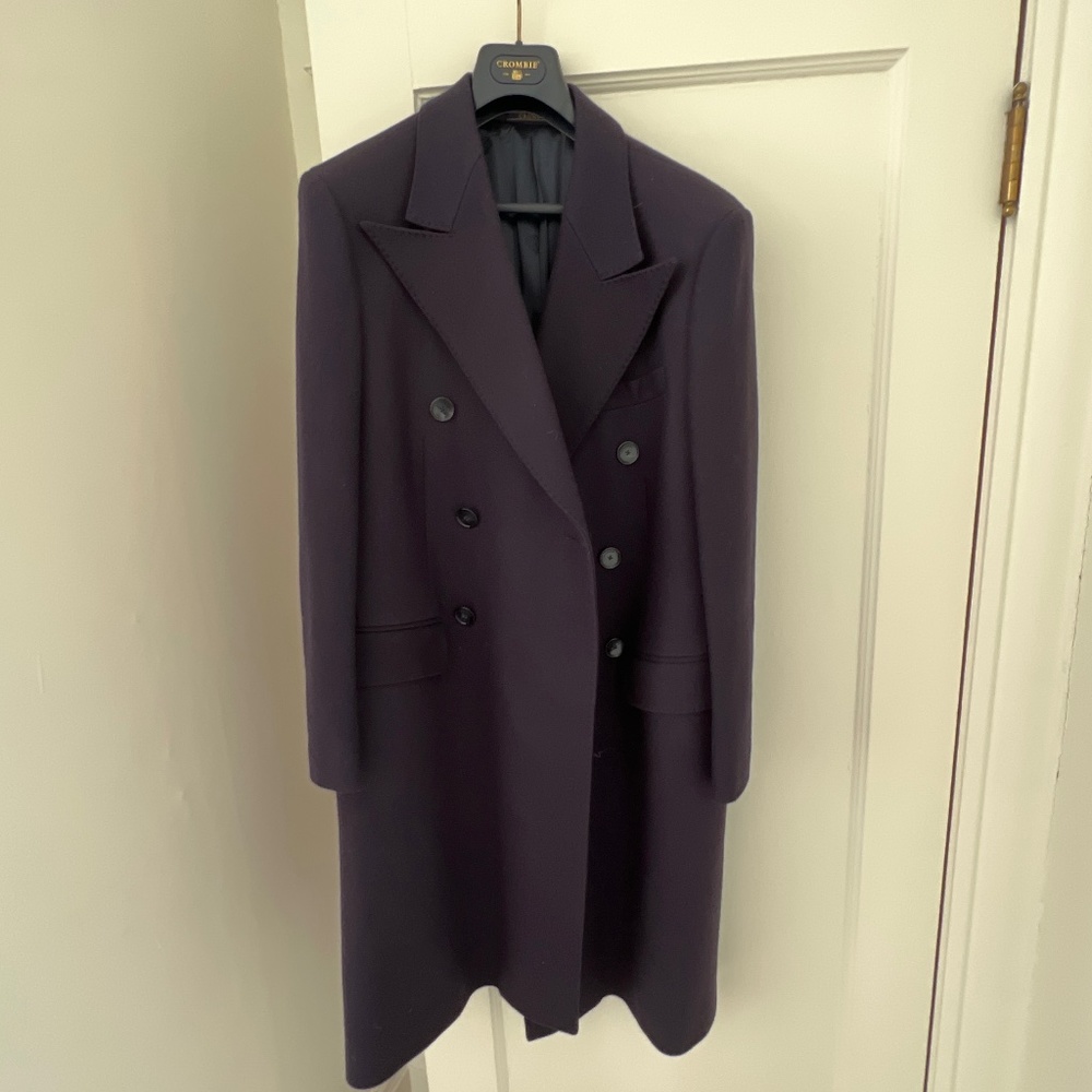 Crombie Overcoat Navy Double Breasted 42